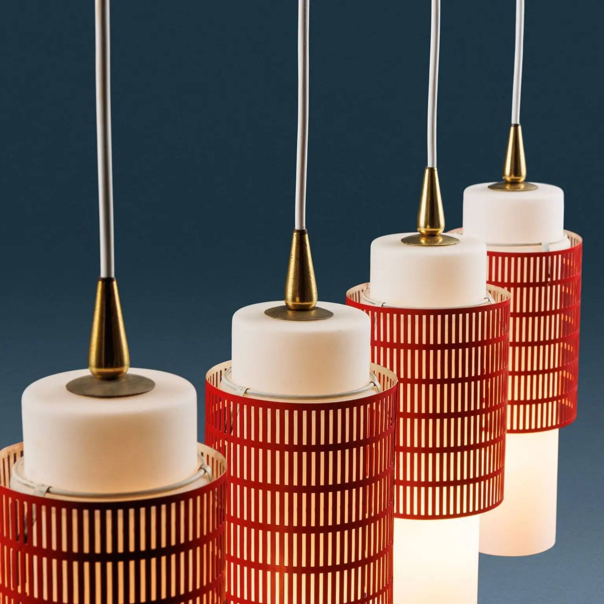 Set of vintage ceiling lights in metal, glass and brass, Italy, 1960s.