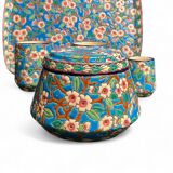 Longwy, cherry blossom glazed earthenware smoking set, early 20th century