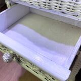 Pair of white lacquered rattan bedside tables