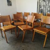 Set of 10 theater chairs wood honey