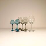 Large collection of Midcentury tulip glasses by Orrefors Nils Landberg, Sweden, 1950s.