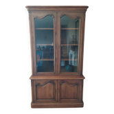 Cherry wood display cabinet, two sections, 1970s, bevelled glass, made in Paris.