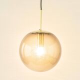 Smoked glass and brass ball pendant light Limburg, Germany, 1970s