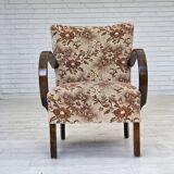 1950s, Danish artdeco armchair, furniture velour, beech wood, reupholstered