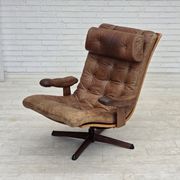 1960s, Scandinavian swivel armchair, brown furniture leather.