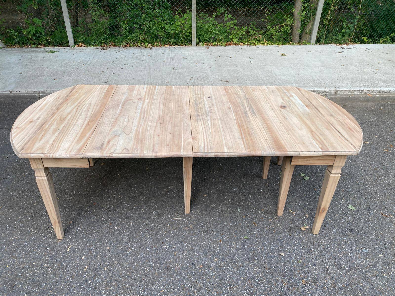 Renovated square extendable dining table in raw solid cherry wood, Louis XVI style.