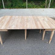 Renovated square extendable dining table in raw solid cherry wood, Louis XVI style.