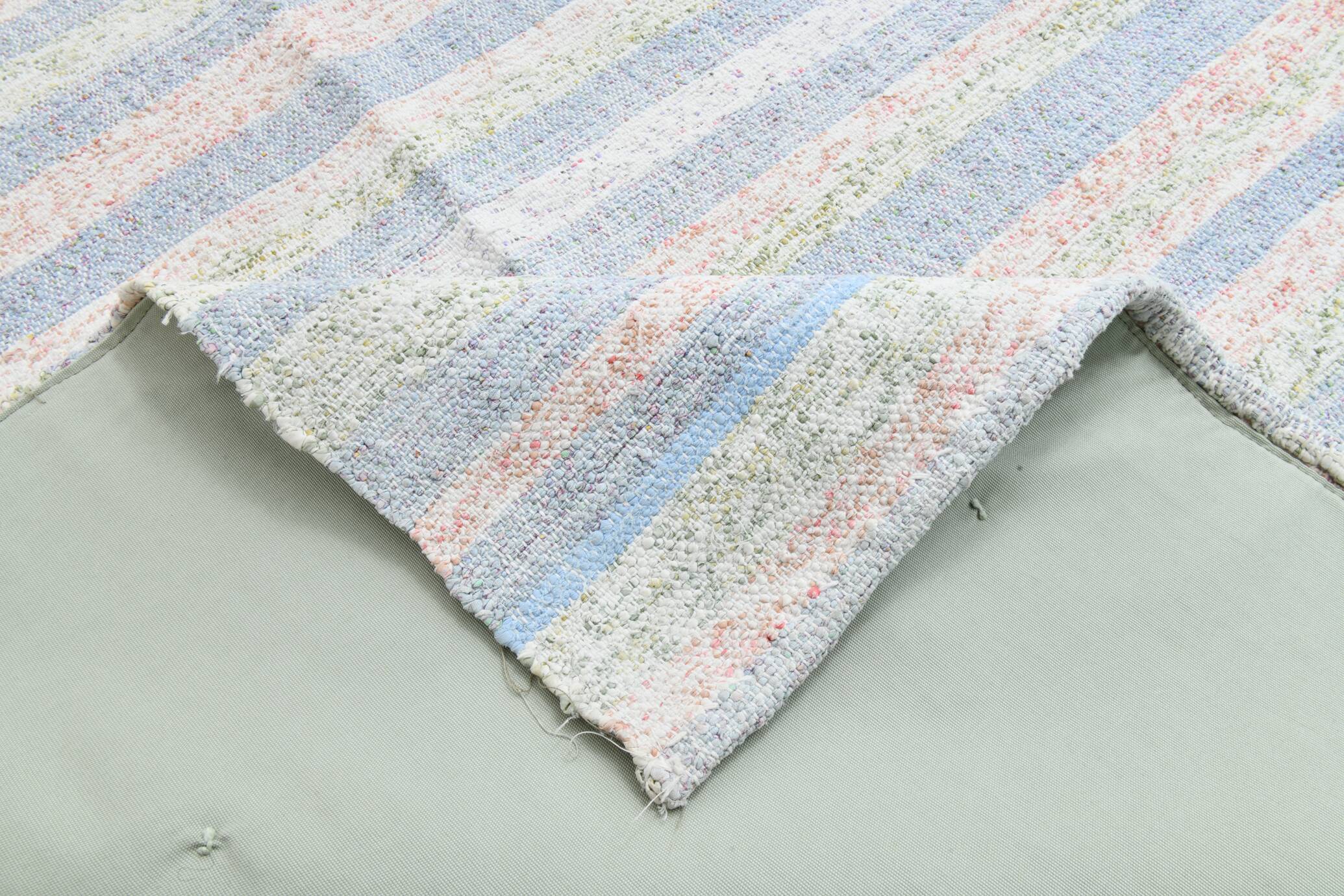 Light Blue & Off White Striped Kilim Rug, 230x310Cm