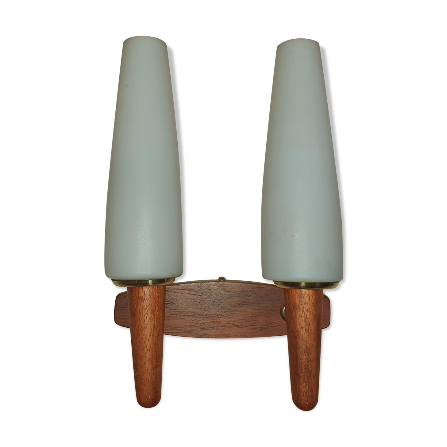 Pair of Scandinavian teak wall lamps with 2 burners 1960