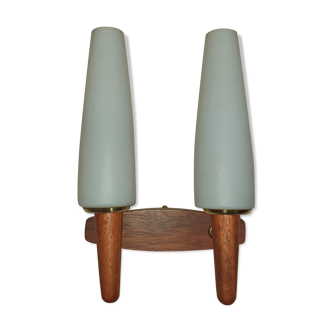 Pair of Scandinavian teak wall lamps with 2 burners 1960