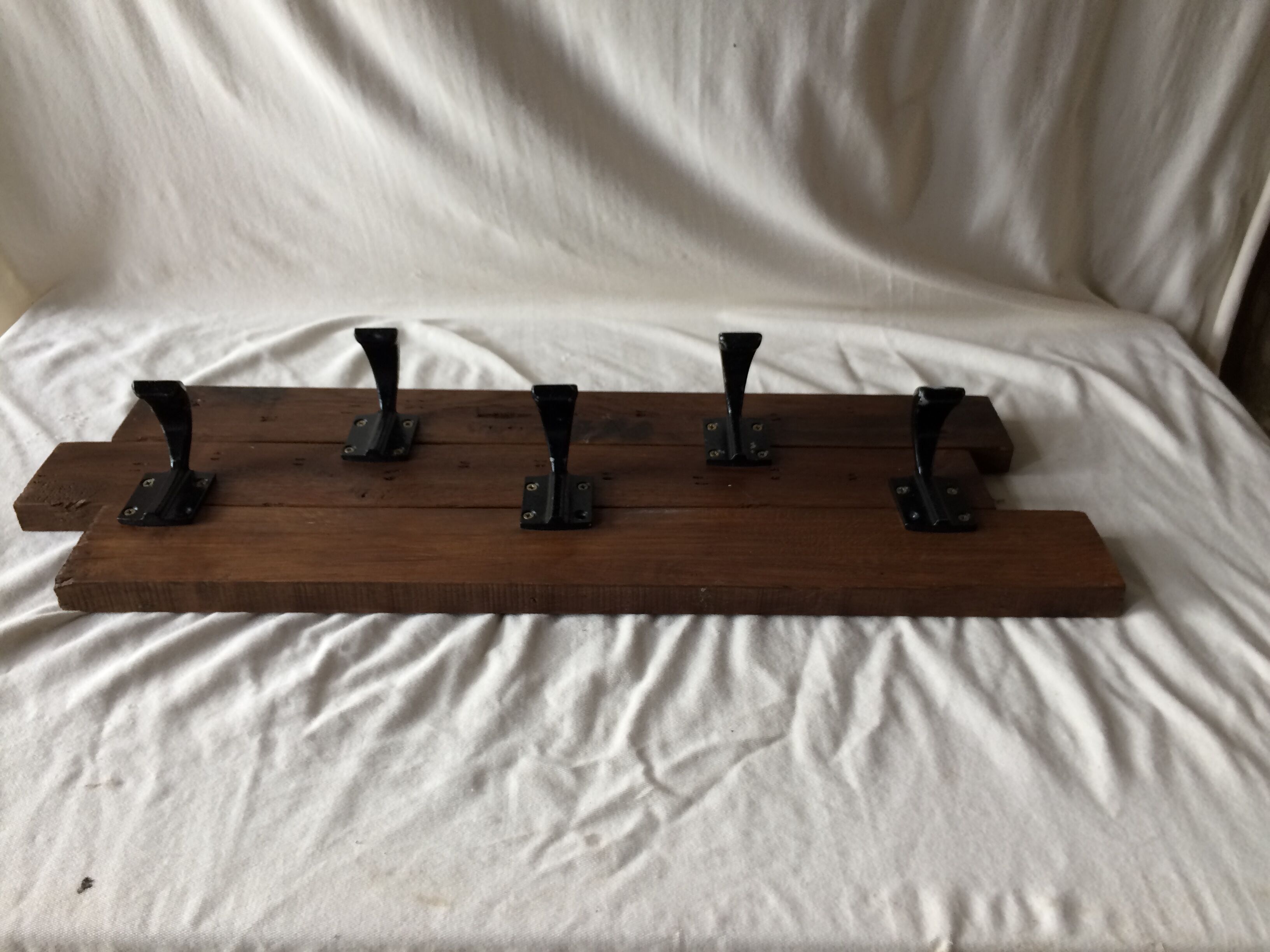 Wall Coat Door Old Oak Parquet - 5 Vintage Black Metal Patères