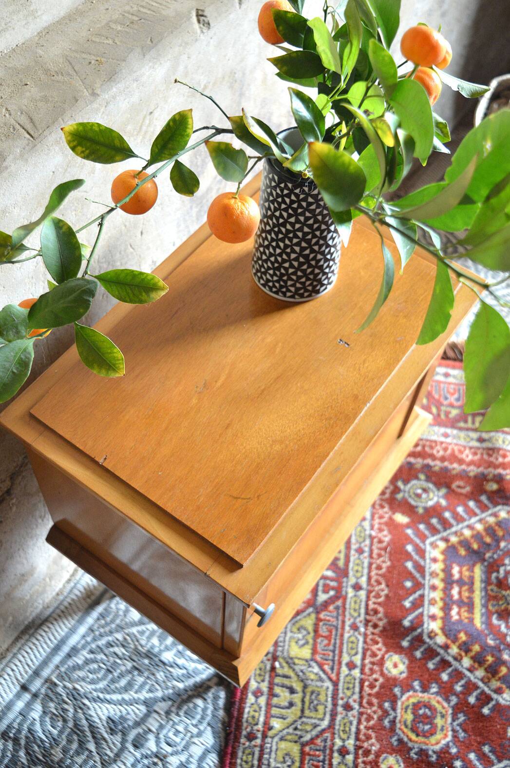 Blonde wood bedside table