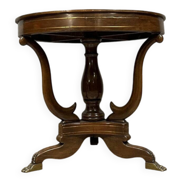 Table Lombarde époque Empire en acajou et filet de laiton vers 1820