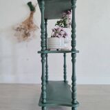Etagère ancienne bois tourné rénovée verte