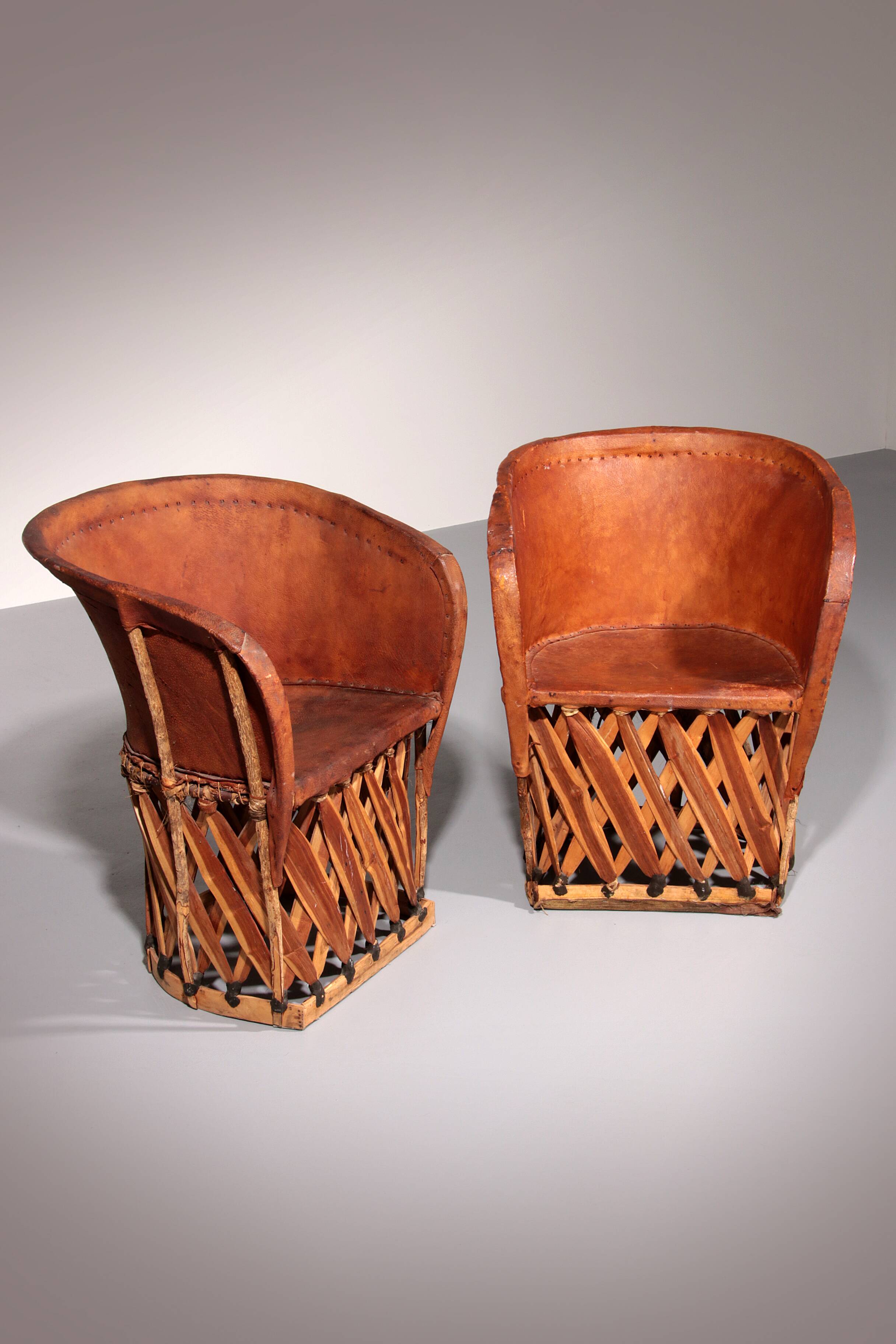 Folk art equipale ostrich chair leather mexico 1970s