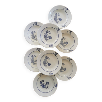 Old St Amand soup plates, blue roses