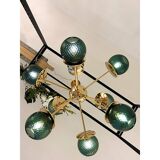 Italian Gold Chandelier Sputnik in Murano Glass Style Green "Balloton"