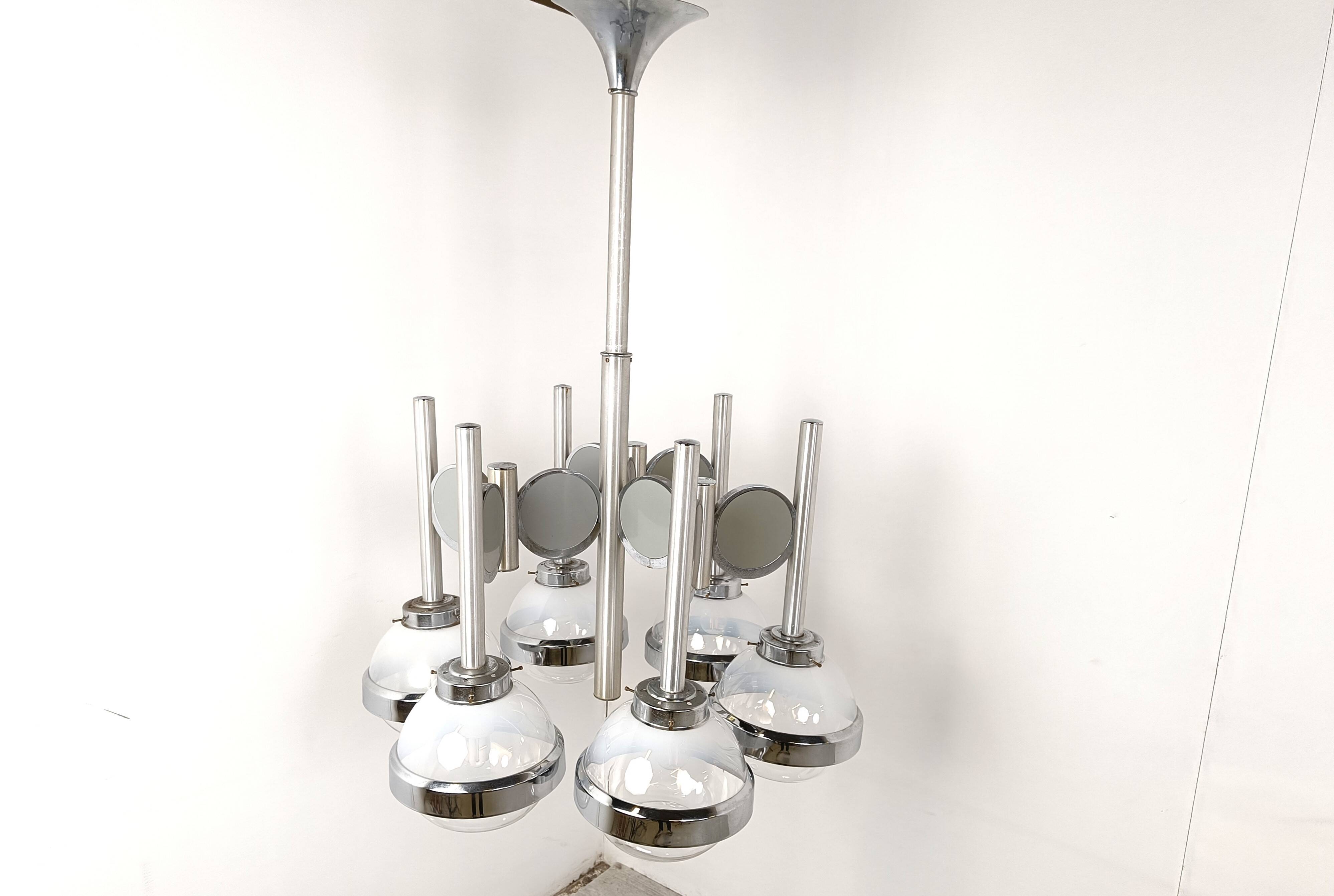 Vintage italian glass globe space age chandelier, 1970s