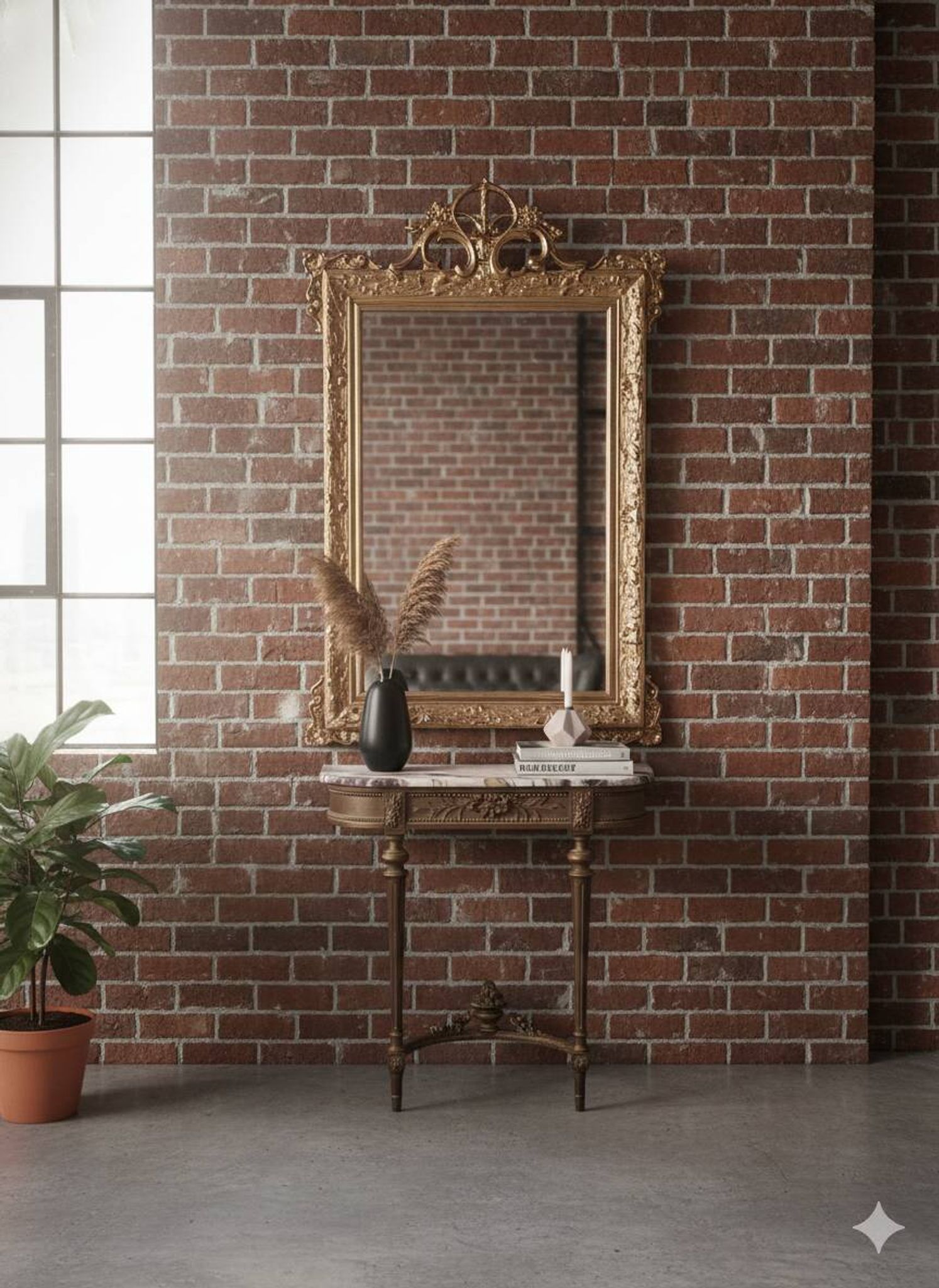 Antique Art Nouveau gilded mirror, 138cm