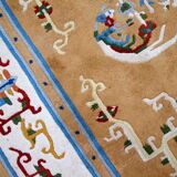 Vintage chinese art deco handmade carpet 120cm x 213cm 1960s, 1c429