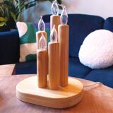 Vintage Swedish pine electric candelabra, 70s/80s