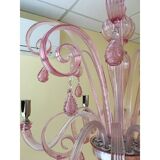 Murano Glass Chandelier in Pink 6 Arms