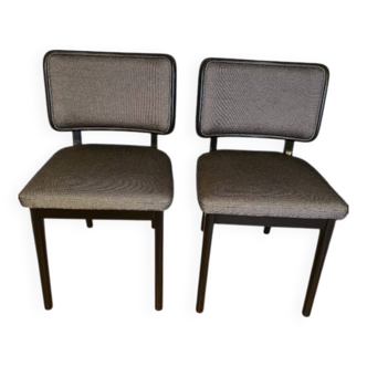 Two Red Edition Chairs in Black Oak and Caviar Fabric