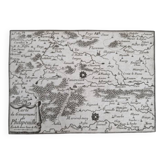 Gravure sur cuivre XVIIème siècle "Carte du gouvernement de Philippeville" Par Sébastien de Pontault