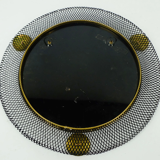 1950's mid century wall mirror with wire mesh frame and brass