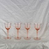 Set of 4 pink rosé glasses with twisted foot - 70s / 80s