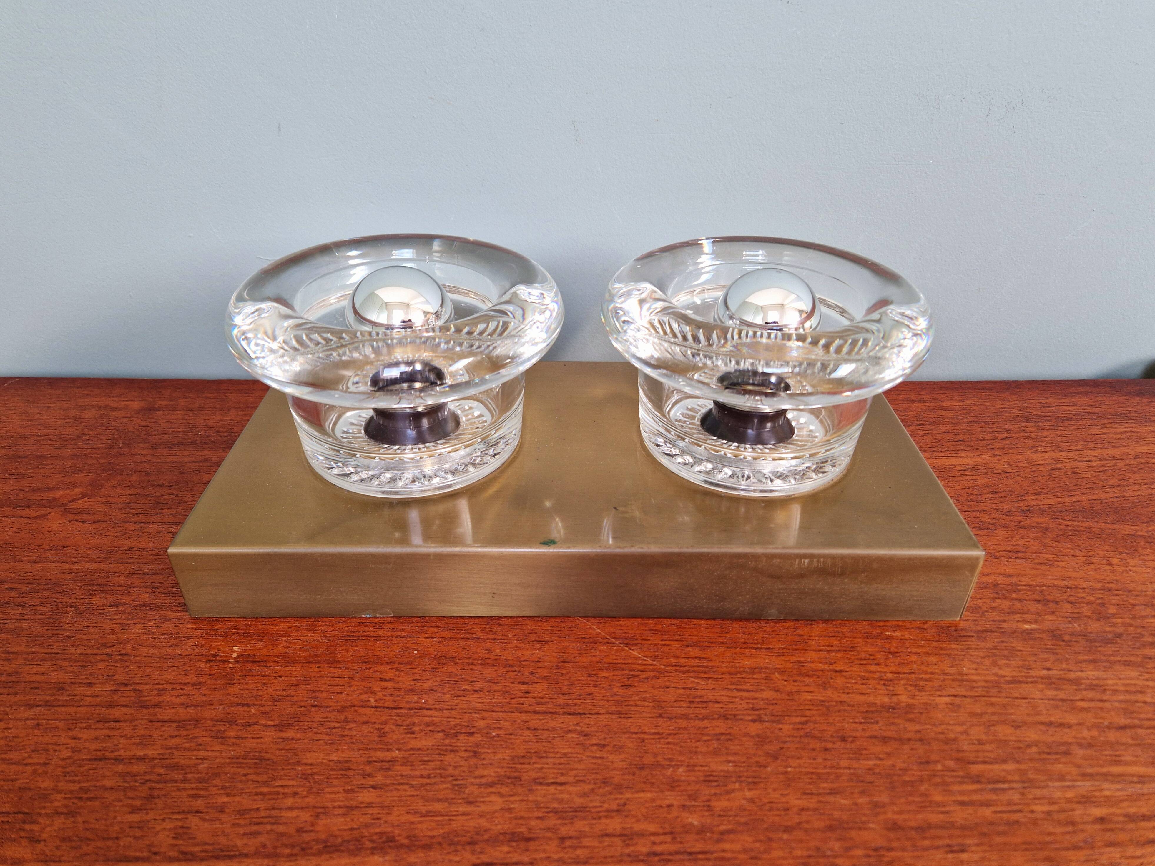 Double wall light in brass and glass, Space Age style, Cosack, 1970