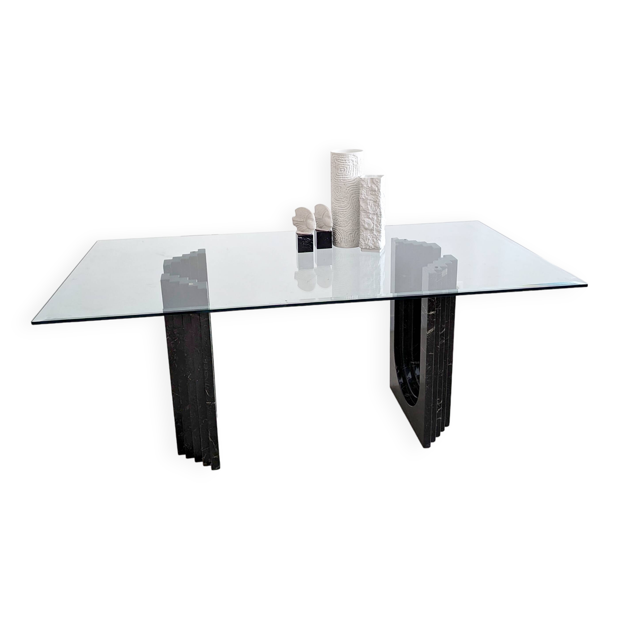 Glass & Black Marble Dining Table by Carlo Scarpa for Cattelan 1970's