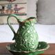 Pitcher and dish in strawberry leaf and flower slip