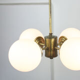 Mid-century Brass and Opaline Chandelier