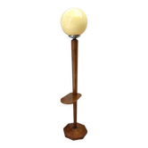 Art Deco modernist floor lamp in walnut and opaline globe, 1930s.