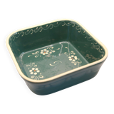 Artisanal square gratin dish of Alsace green with flowers