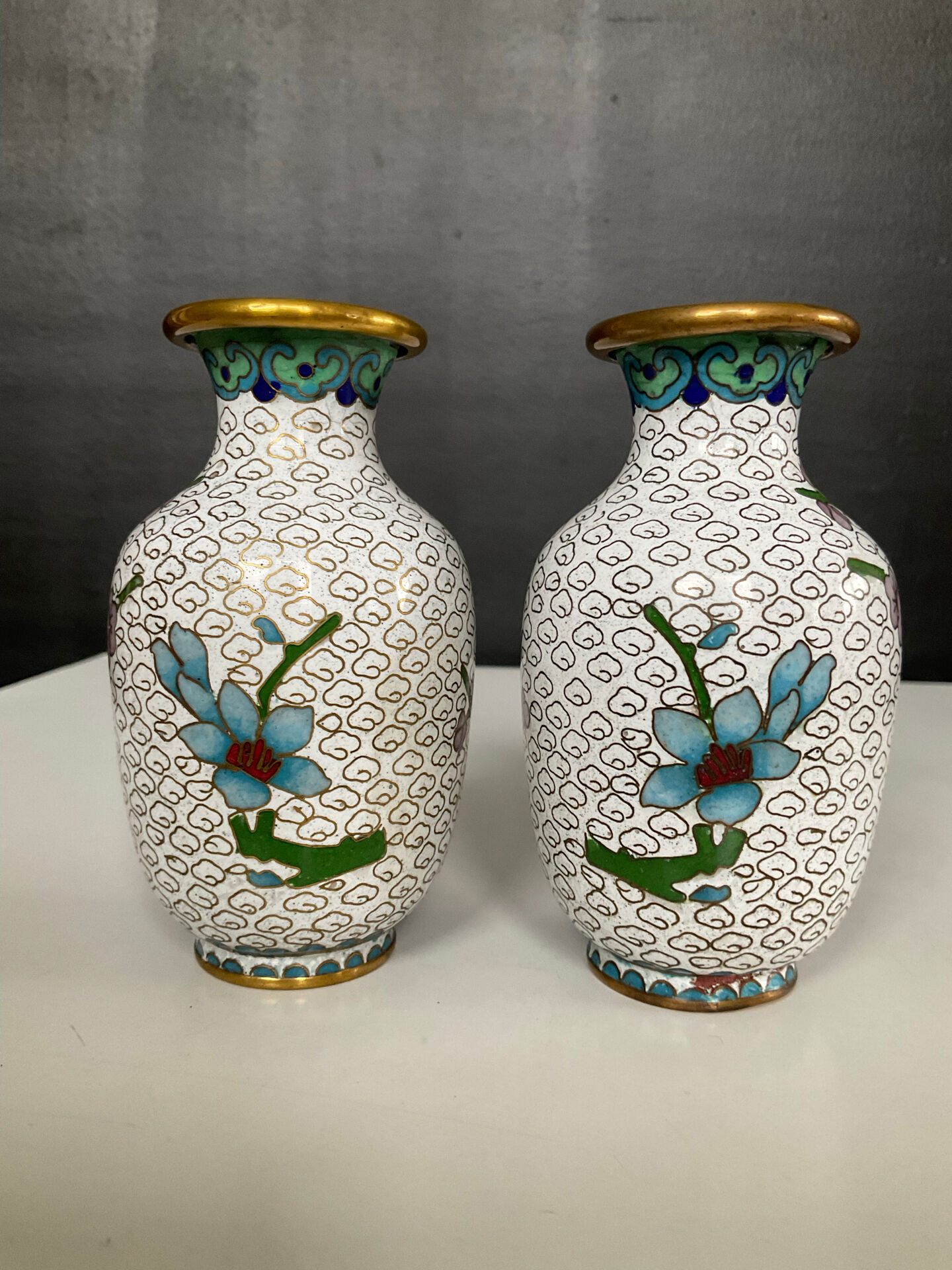 Pair of small vintage cloisonné vases