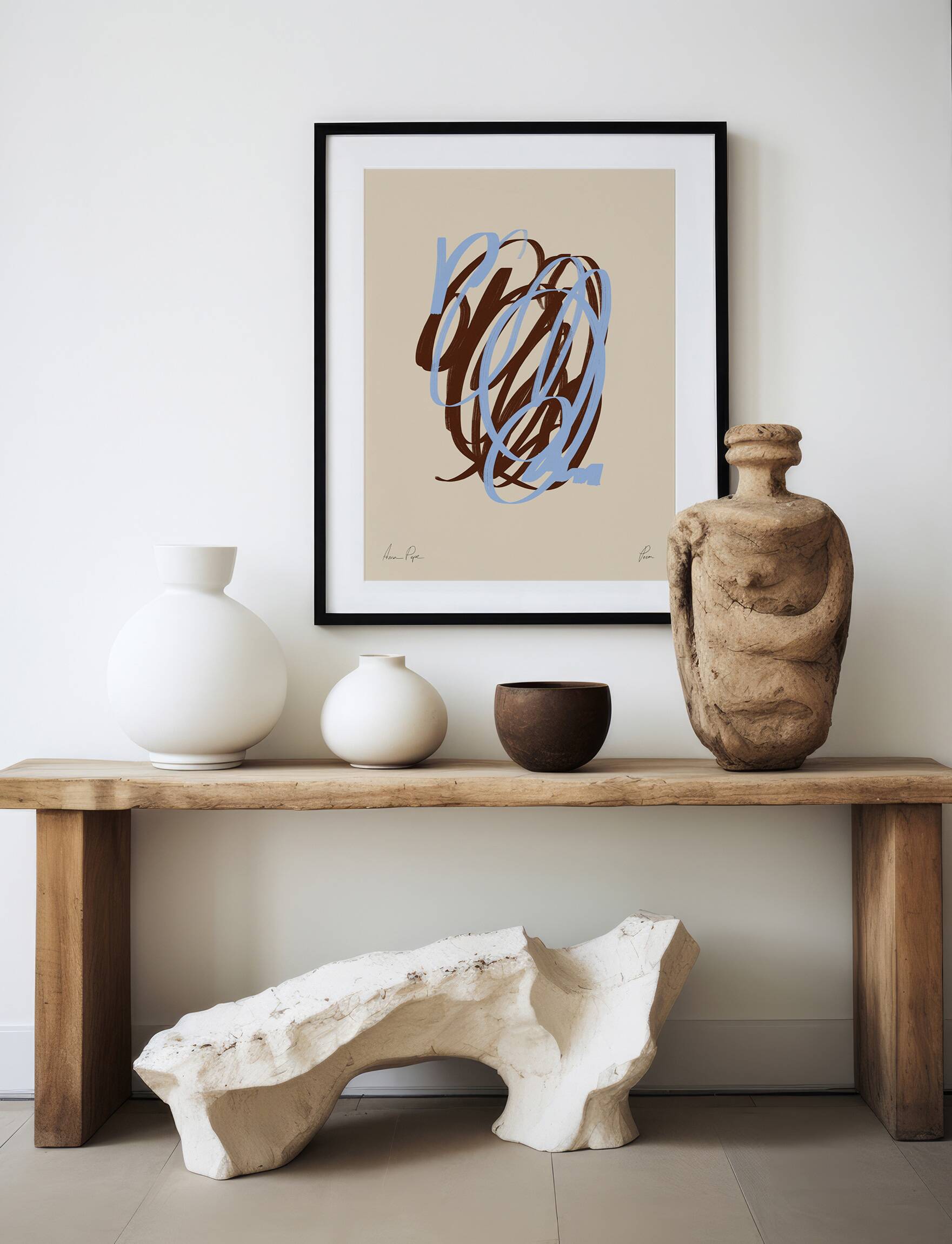 Abstract brown and blue lines giclee print