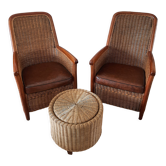Lot de 2 fauteuils en rotin tressé et bois exotique - salon de jardin