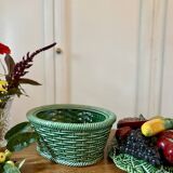 Vintage barbotine dish with fruit decorations