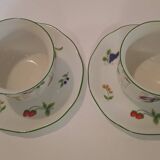 Two cups and saucers in fine porcelain, orchard model.