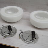 Set of two ceiling lights in white opaline, 60-70s