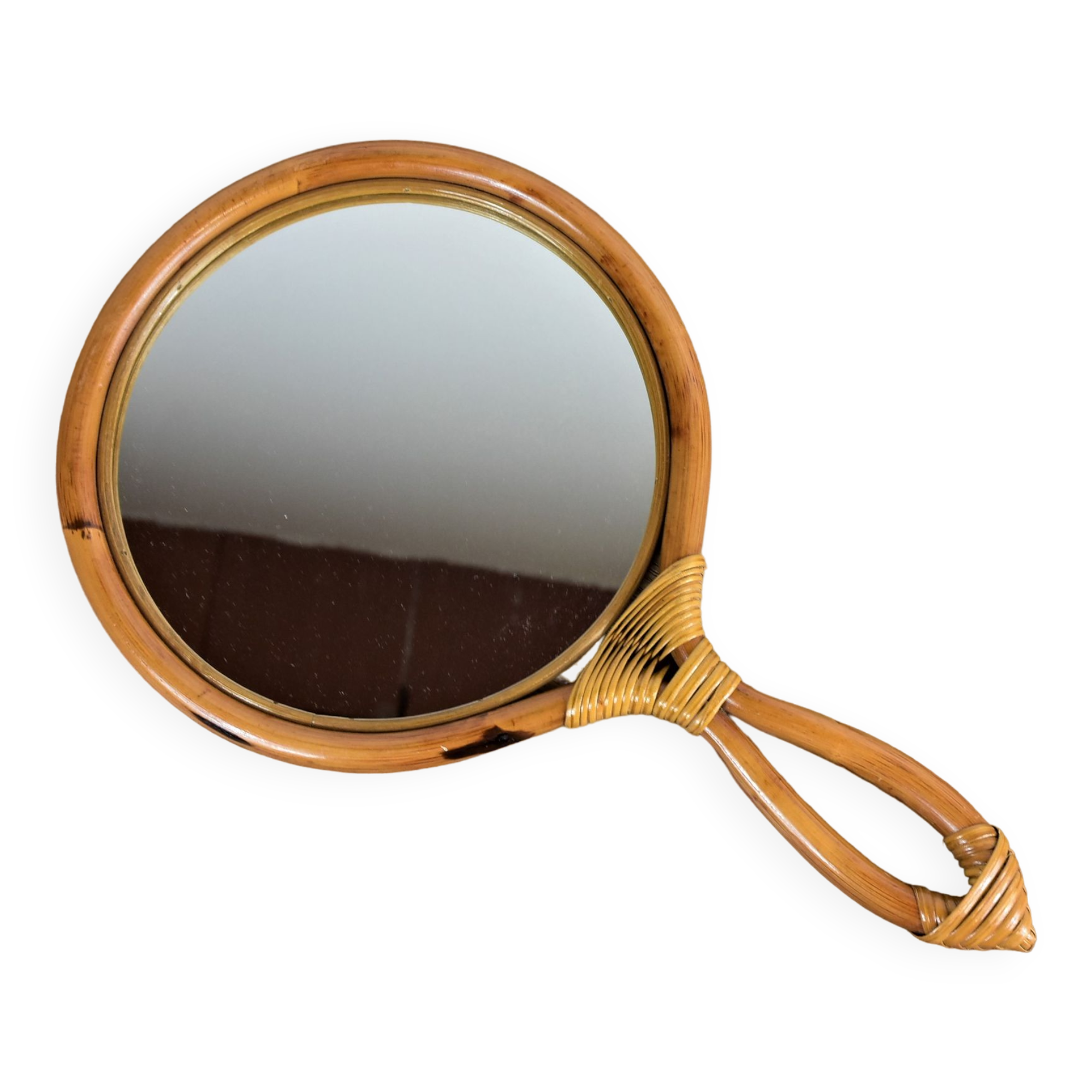 Rattan handle mirror