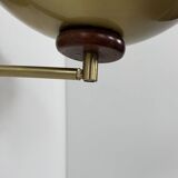 Vintage adjustable wall light, brass and wood, France 1970.