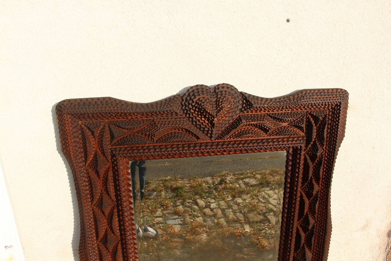 large tramp art mirror 19th century