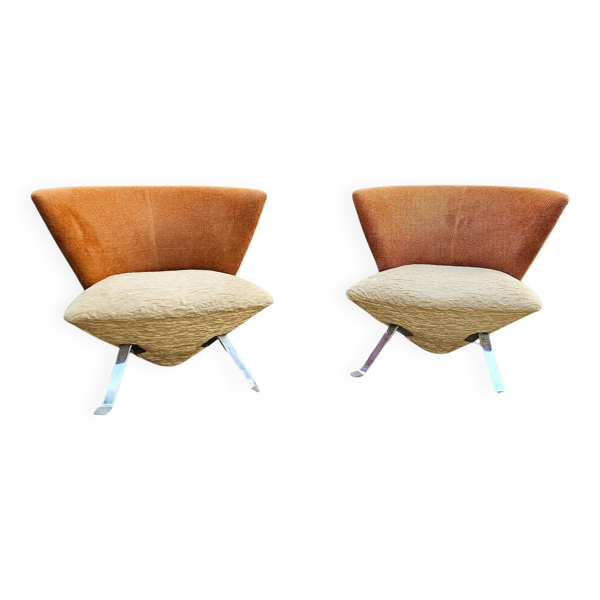 Chaises Slipper Jada Post Modern de Giorgio Saporiti, modèle bicolore très rare, années 1970