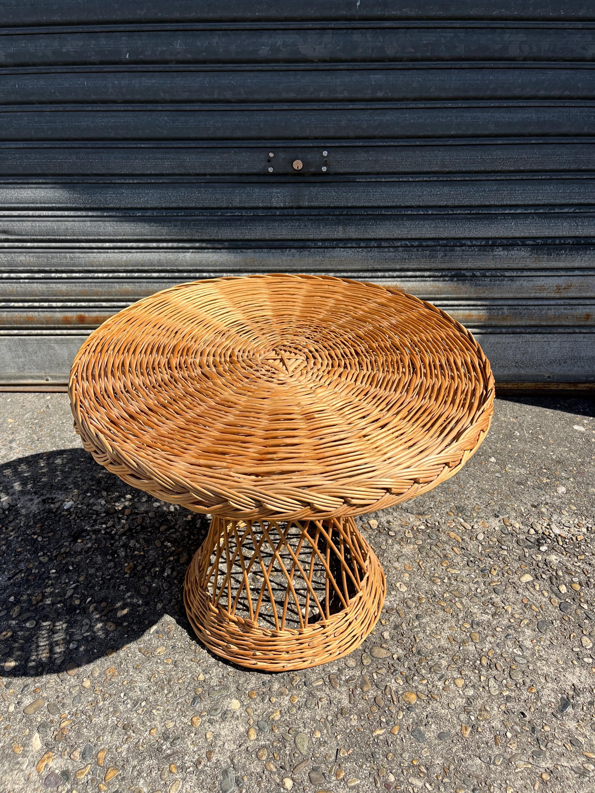 Vintage rattan and wicker side table