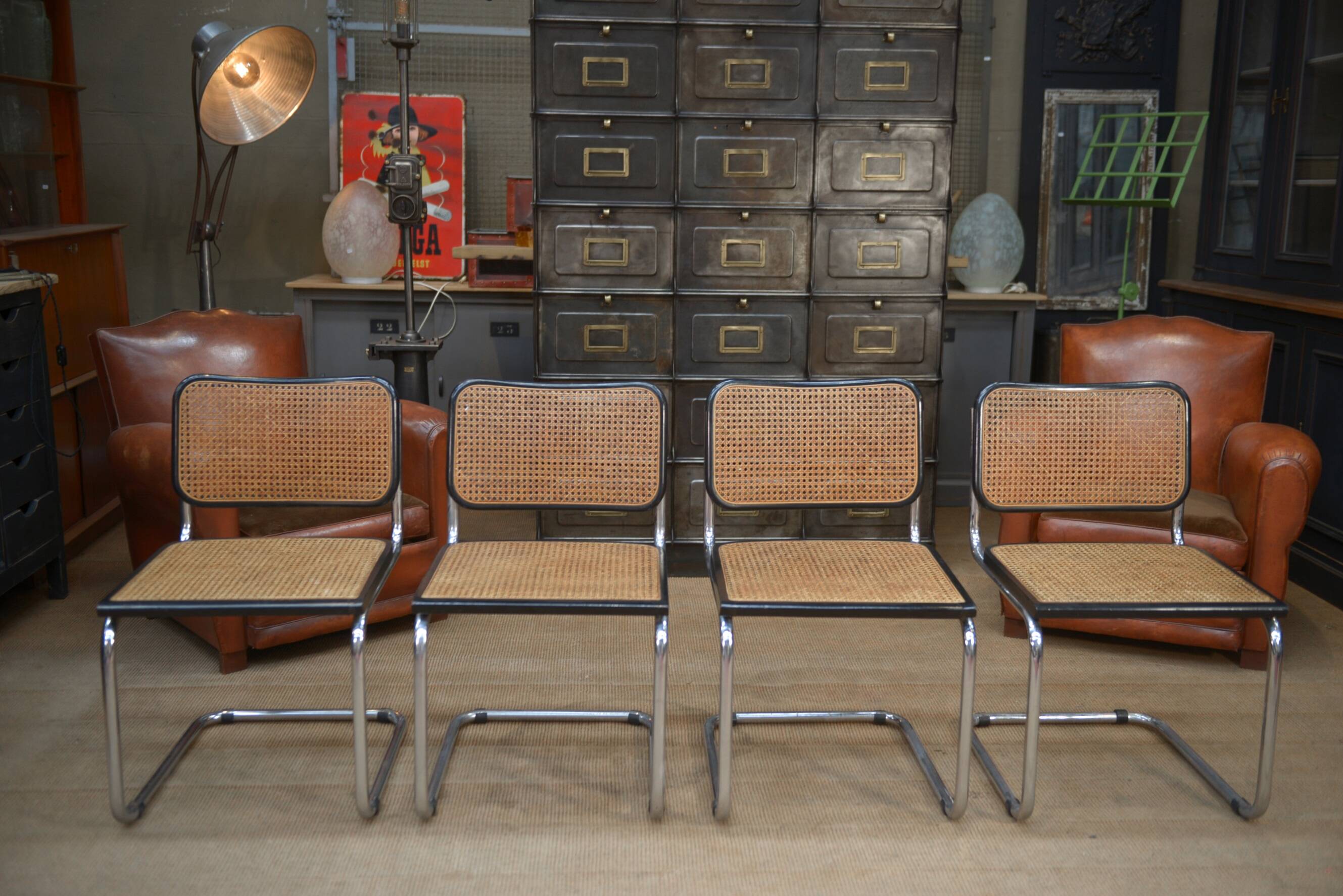 Set of 6 model b32 cesca marcel breuer chairs, italy 1970s