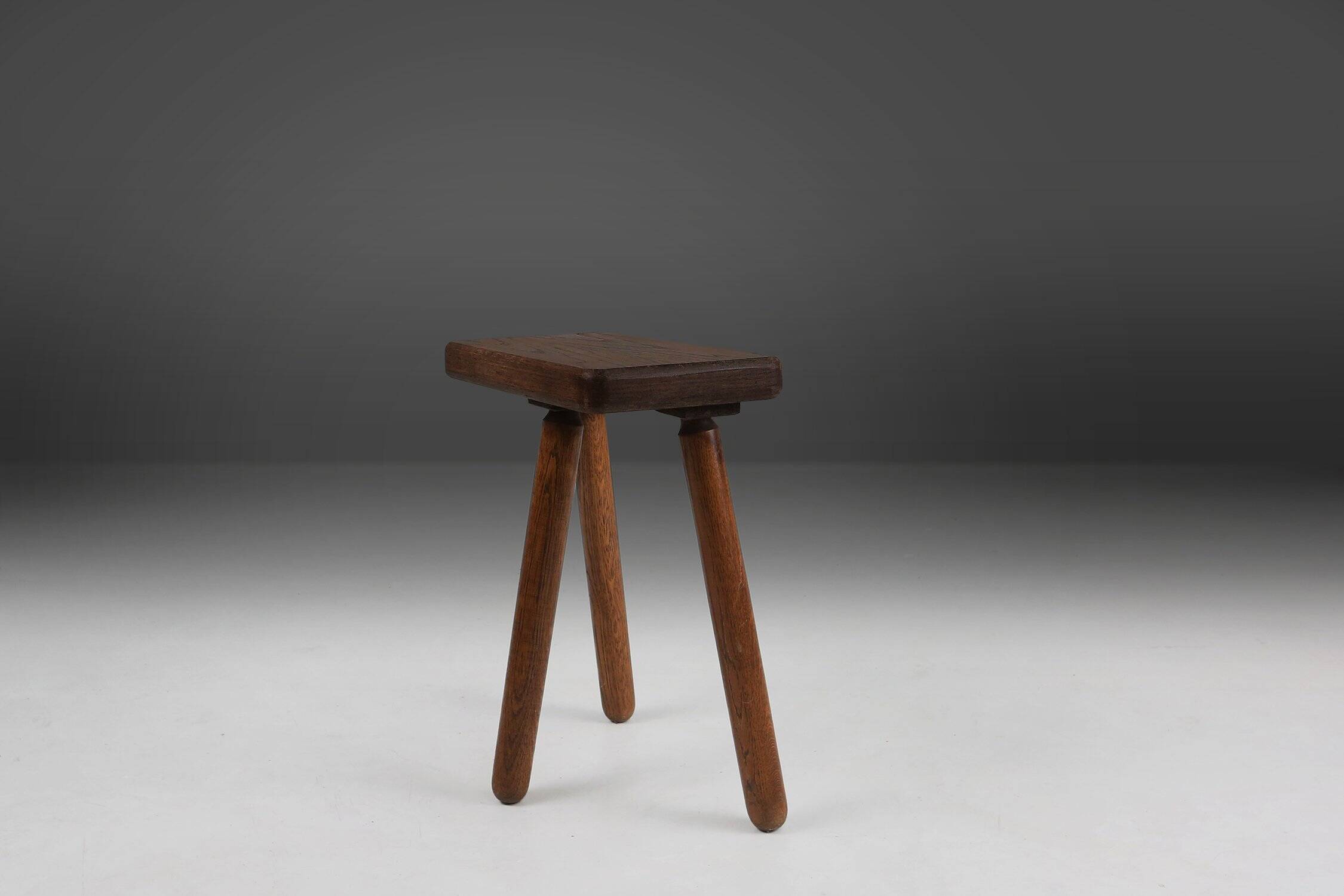 Rustic solid Wooden tripod Stool, France 1940s