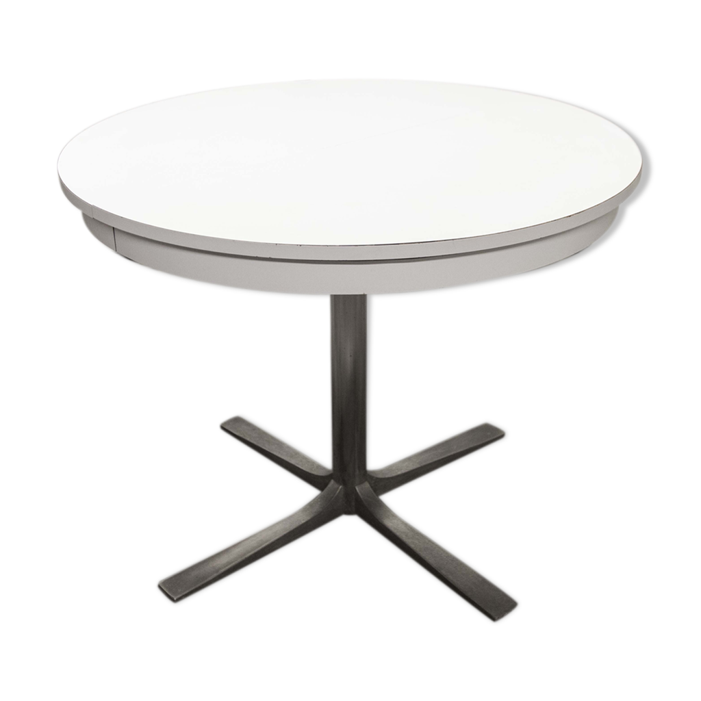 Table ronde transformable formica 70's pieds central | Selency